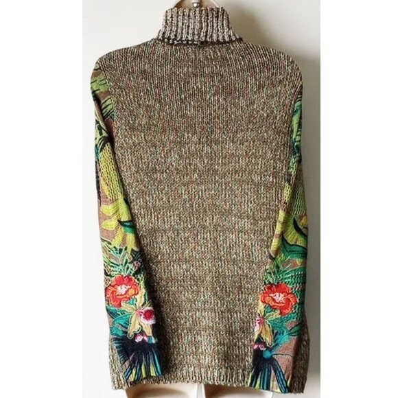 Desigual Rib Knit Open Cardigan XS Gold Sequins Floral Embroidery - Picture 2 of 9